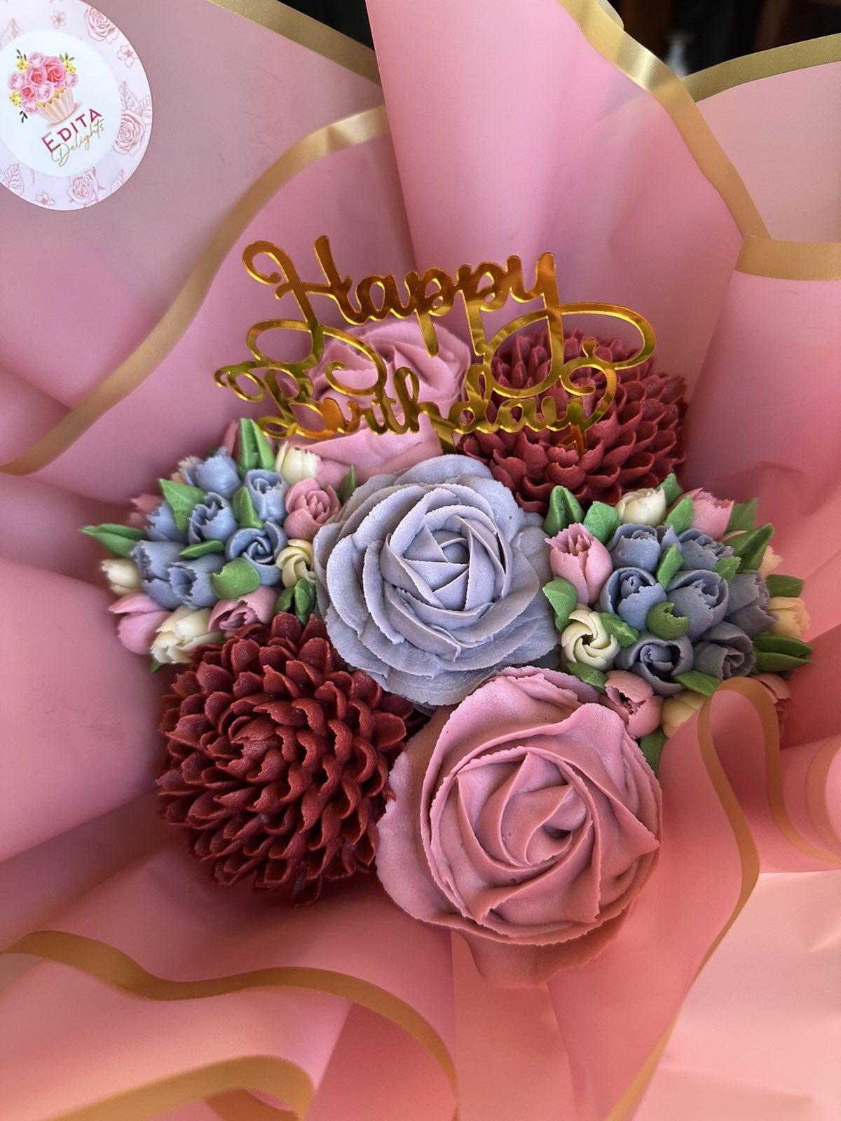 Beautiful Happy Birthday Cupcake Bouquet - 7 pcs
