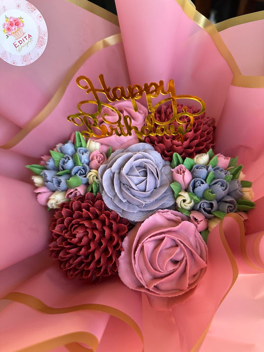 Beautiful Happy Birthday Cupcake Bouquet - 7 pcs