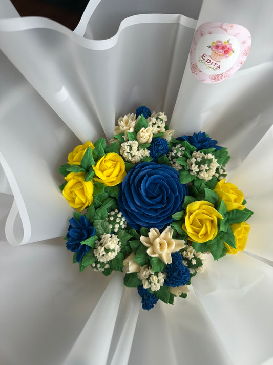 Blue and Yellow Cupcake Bouquet - 7 pcs
