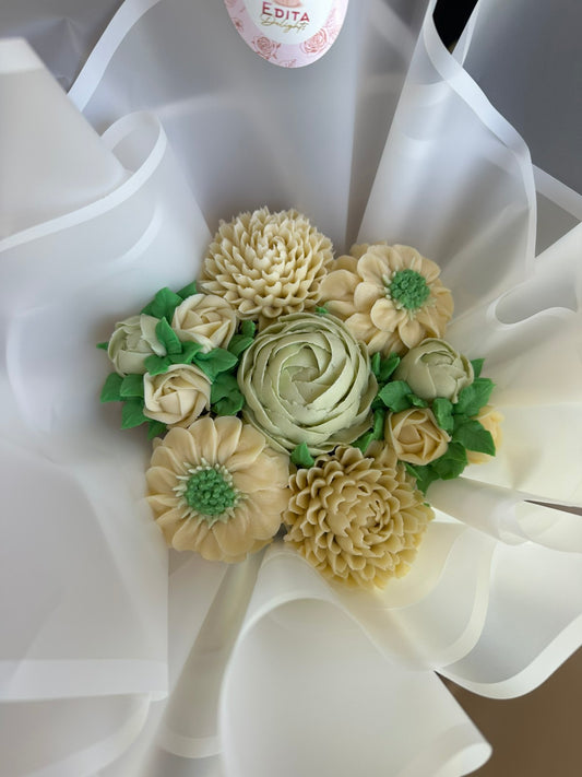 Sage Green Flower Cupcake Bouquet - 7 pcs