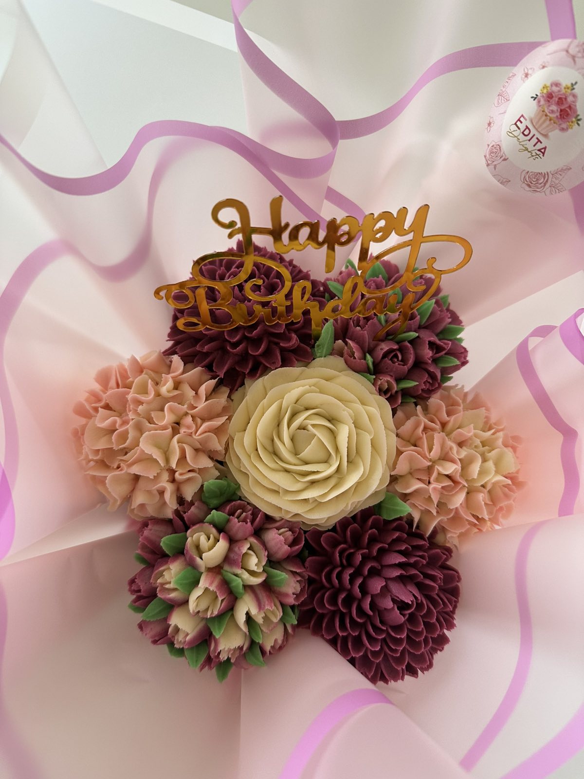 Happy birthday flowers cupcake bouquet - 7 pcs
