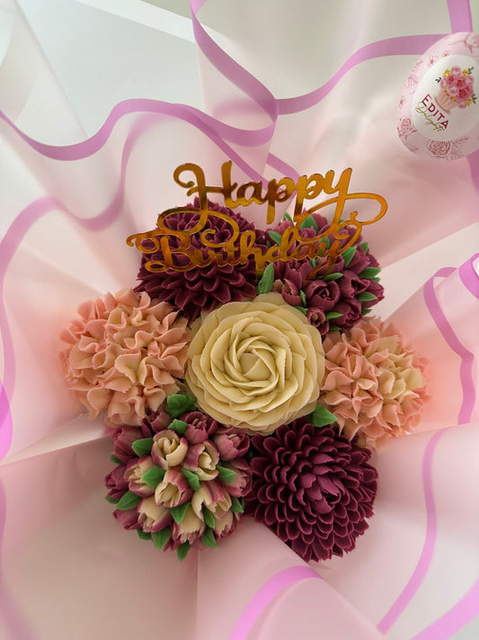 Happy birthday flowers cupcake bouquet - 7 pcs